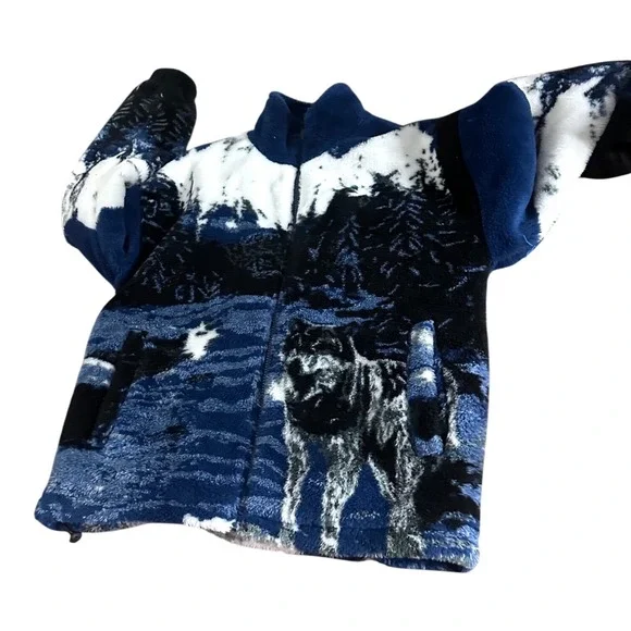 Zara Wolf Landscape Design‎ Borg Teddy Mock Neck Full Zip Fleece Jacket Size M - Picture 7 of 15